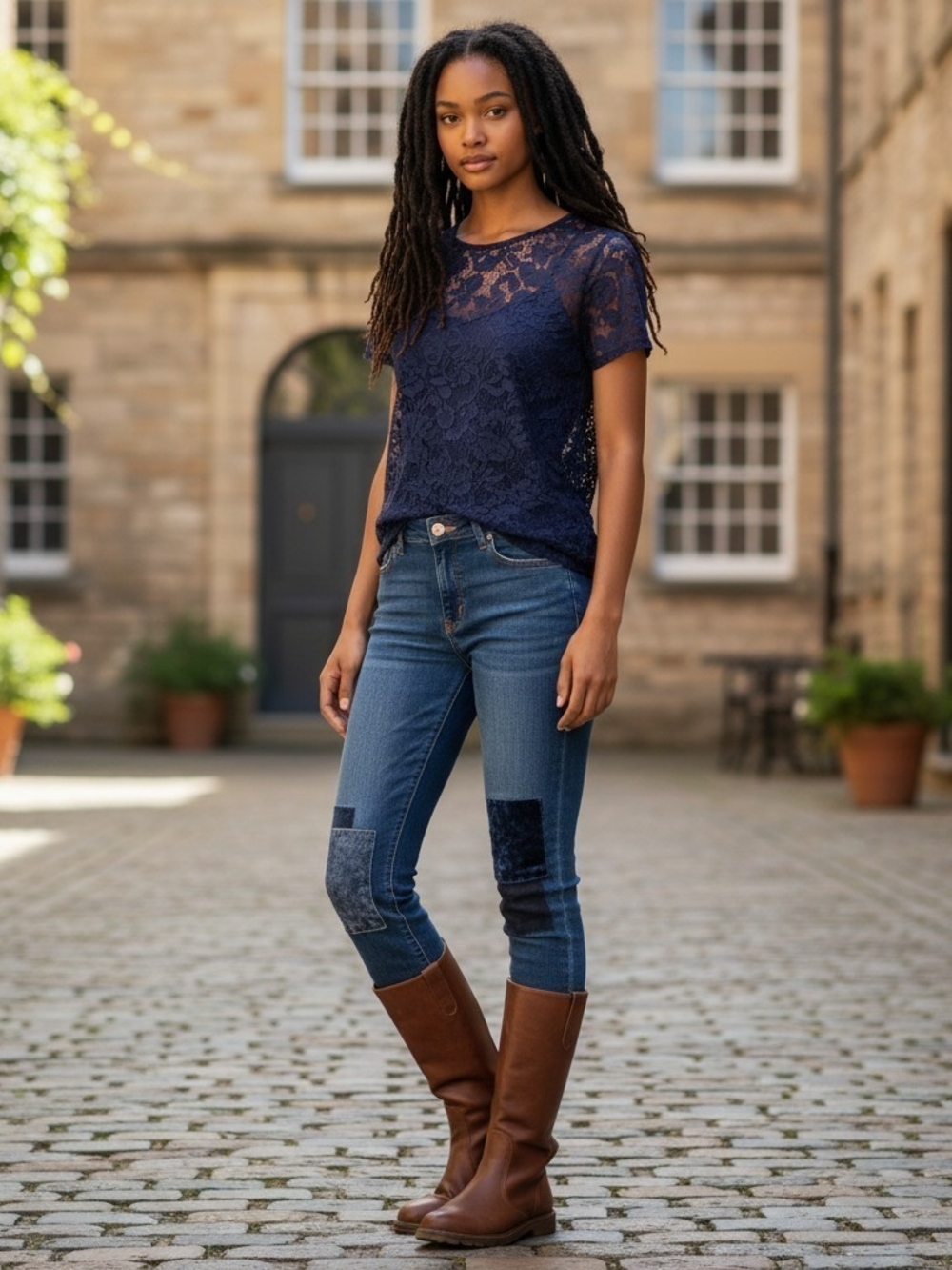 Chico's Patch-Accent Mid Rise Blue Skinny Jeans